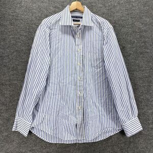 Arnold Brant Shirt Men 16 Blue Striped Button Up Collared Long Sleeve Cotton